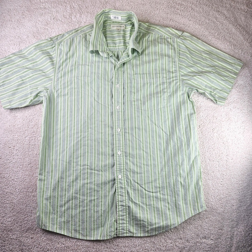Men's Cutter & Buck Size Large Striped Short Sleeve Button‎ Up Casual Lighweight